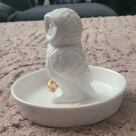 White Ceramic Owl Jewelry Dish Ring Holder Trinket Tray - Picture 4 of 8